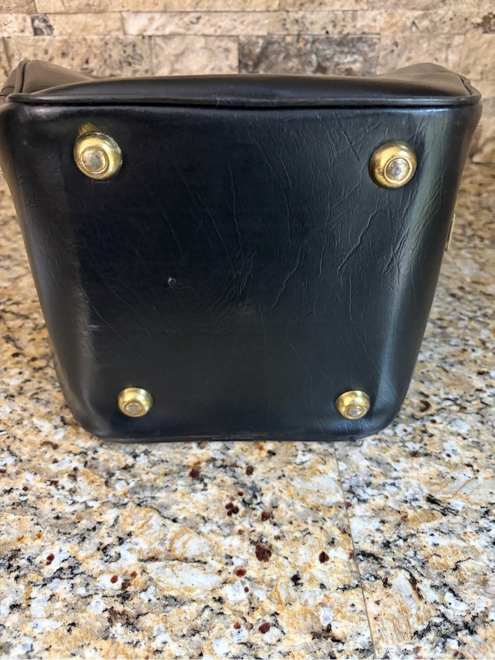 Retro Black Vinyl Bowling Ball Bag with Red and Silver Accents - Picture 5 of 6